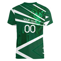 Personalized Saudi Arabia Football Women V-Neck T-Shirt Green Lion Run of Champions