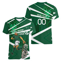 Personalized Saudi Arabia Football Women V-Neck T-Shirt Green Lion Run of Champions