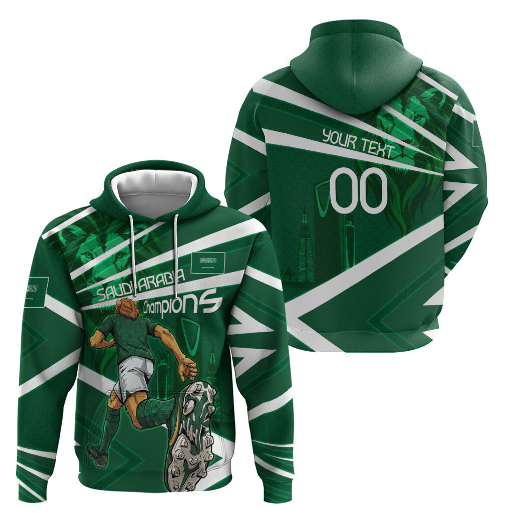 Personalized Saudi Arabia Football Zip Hoodie Green Lion Run of Champions