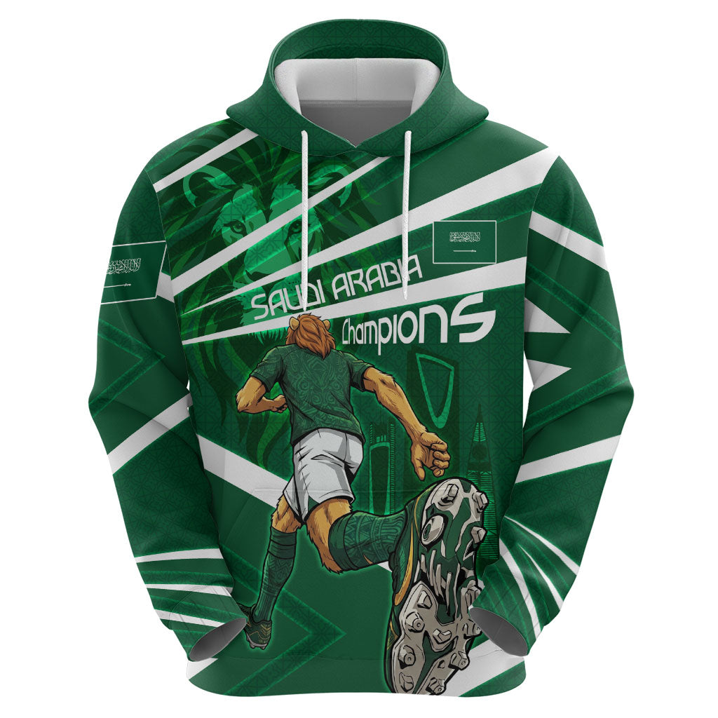 Personalized Saudi Arabia Football Zip Hoodie Green Lion Run of Champions