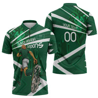 Personalized Saudi Arabia Football Zipper Polo Shirt Green Lion Run of Champions