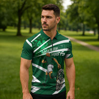 Personalized Saudi Arabia Football Zipper Polo Shirt Green Lion Run of Champions