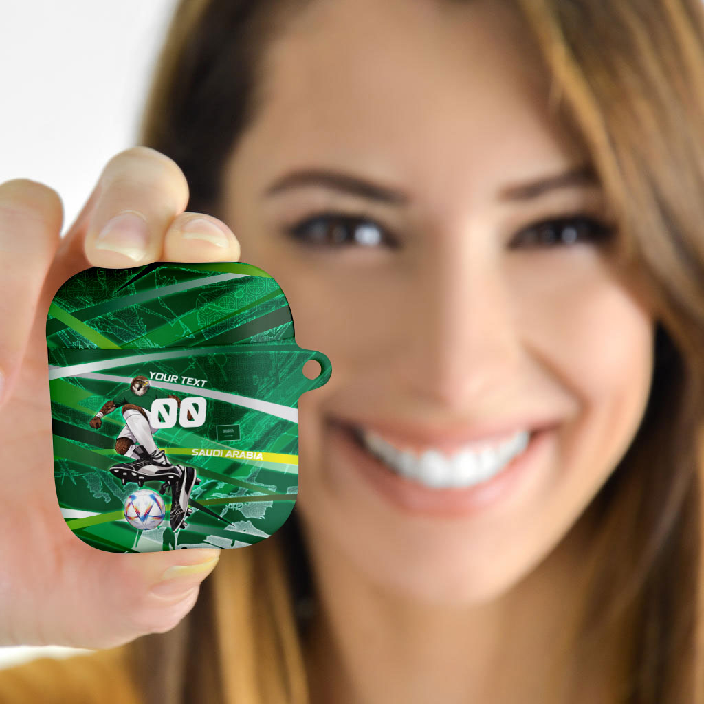Personalized Saudi Arabia Football AirPods Case Green Falcon National Pride Mascot