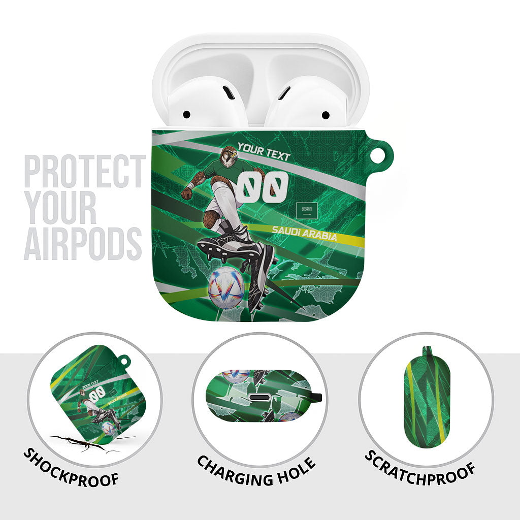Personalized Saudi Arabia Football AirPods Case Green Falcon National Pride Mascot