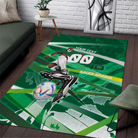 Personalized Saudi Arabia Football Area Rug Green Falcon National Pride Mascot