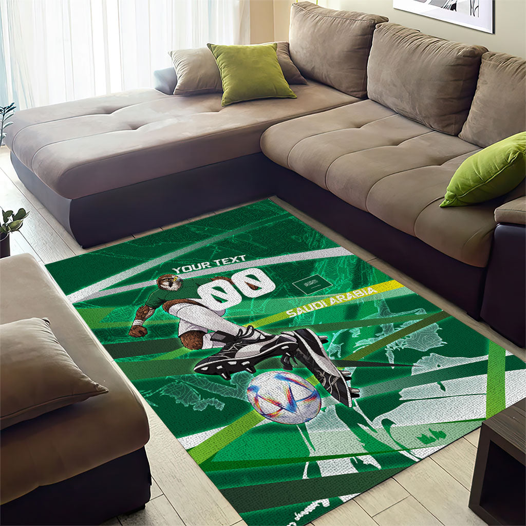 Personalized Saudi Arabia Football Area Rug Green Falcon National Pride Mascot