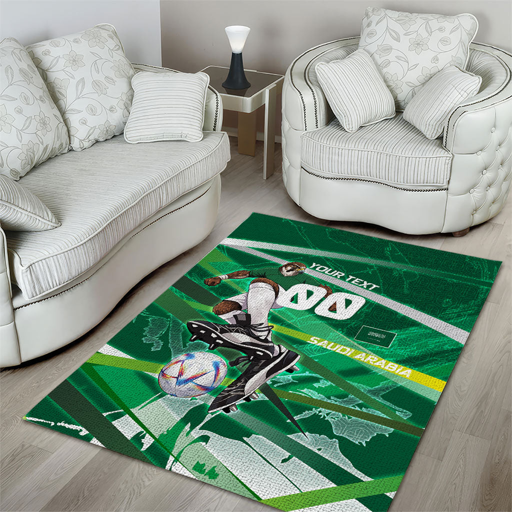 Personalized Saudi Arabia Football Area Rug Green Falcon National Pride Mascot