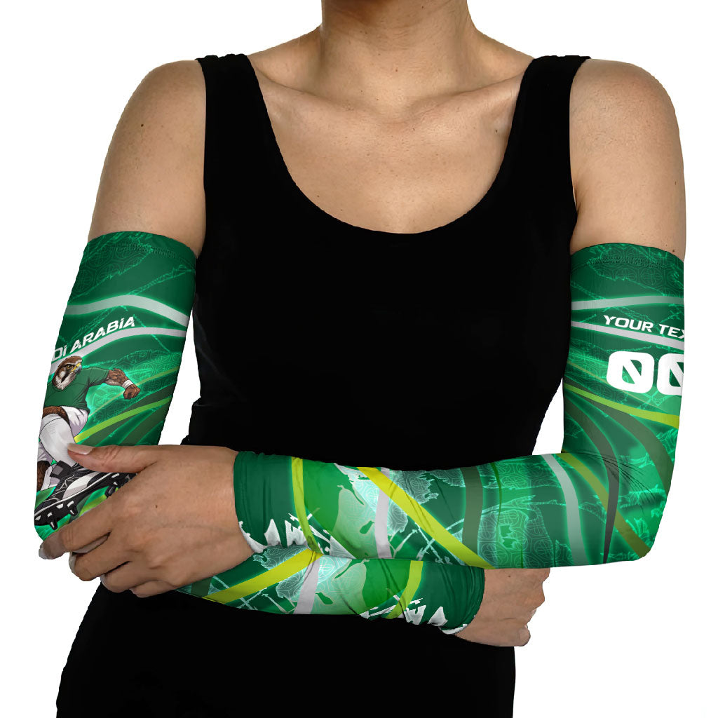 Personalized Saudi Arabia Football Arm Sleeves Green Falcon National Pride Mascot