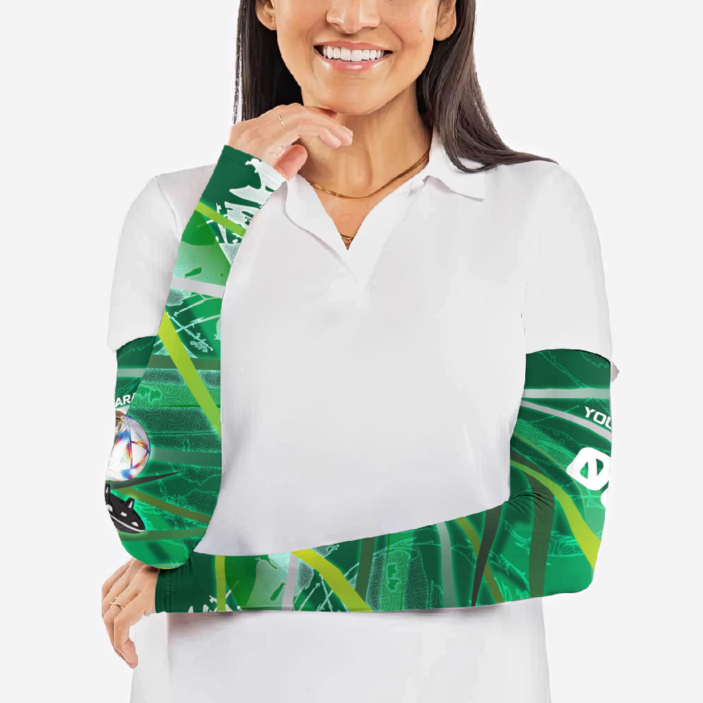 Personalized Saudi Arabia Football Arm Sleeves Green Falcon National Pride Mascot