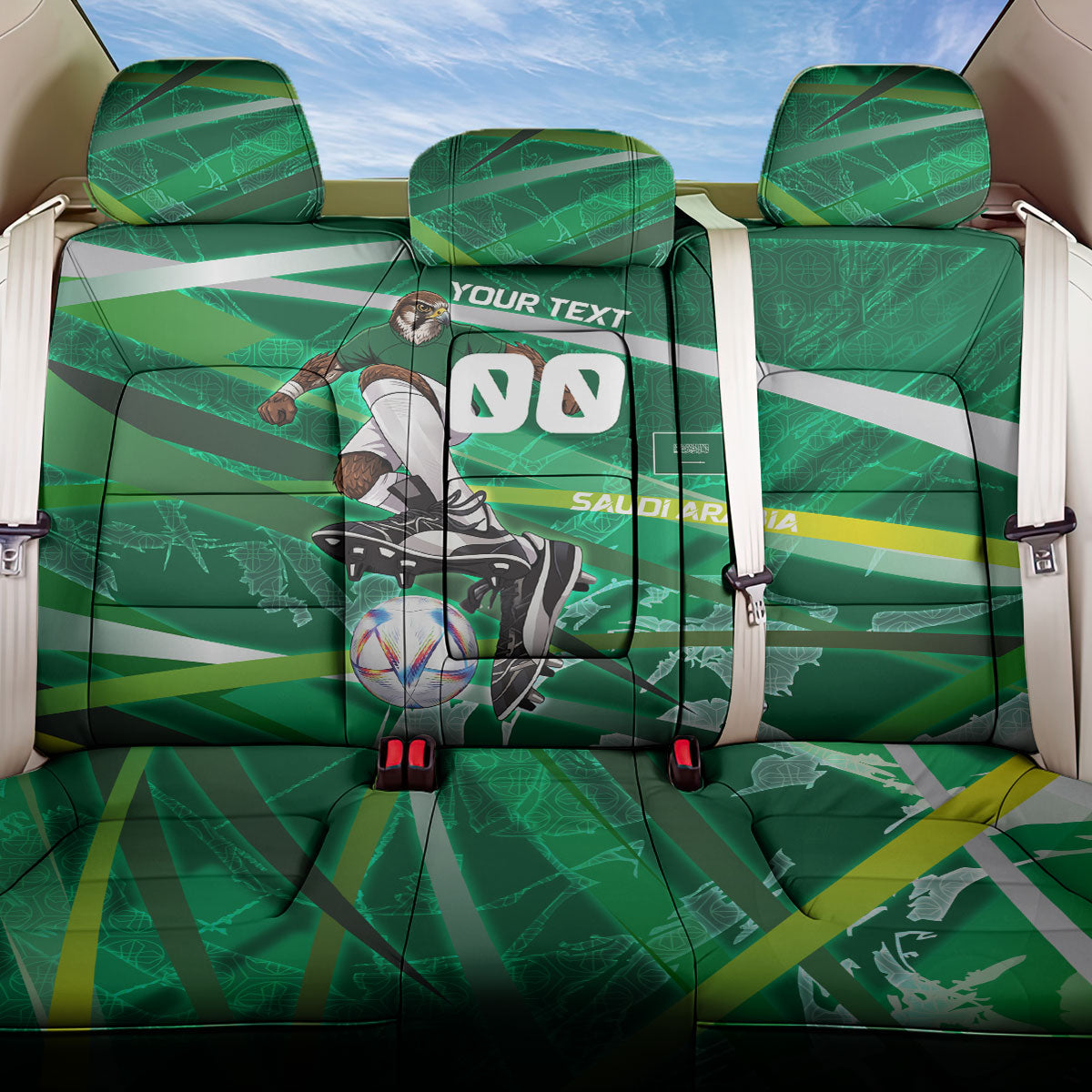 Personalized Saudi Arabia Football Back Car Seat Cover Green Falcon National Pride Mascot