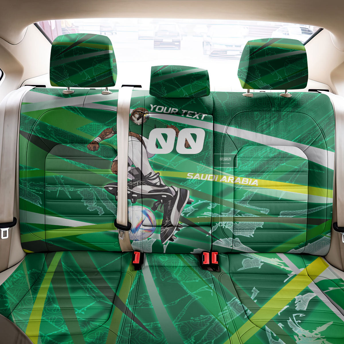 Personalized Saudi Arabia Football Back Car Seat Cover Green Falcon National Pride Mascot
