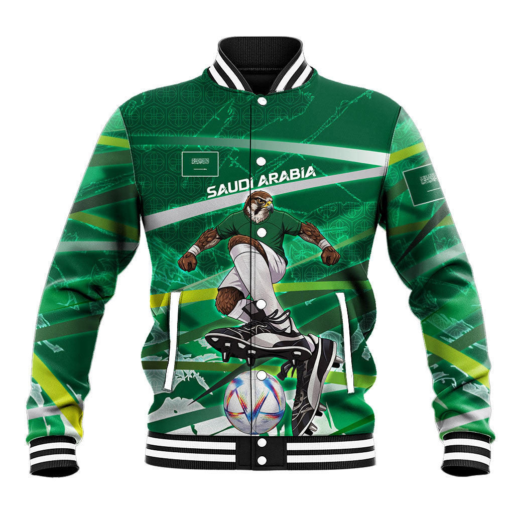 Personalized Saudi Arabia Football Baseball Jacket Green Falcon National Pride Mascot