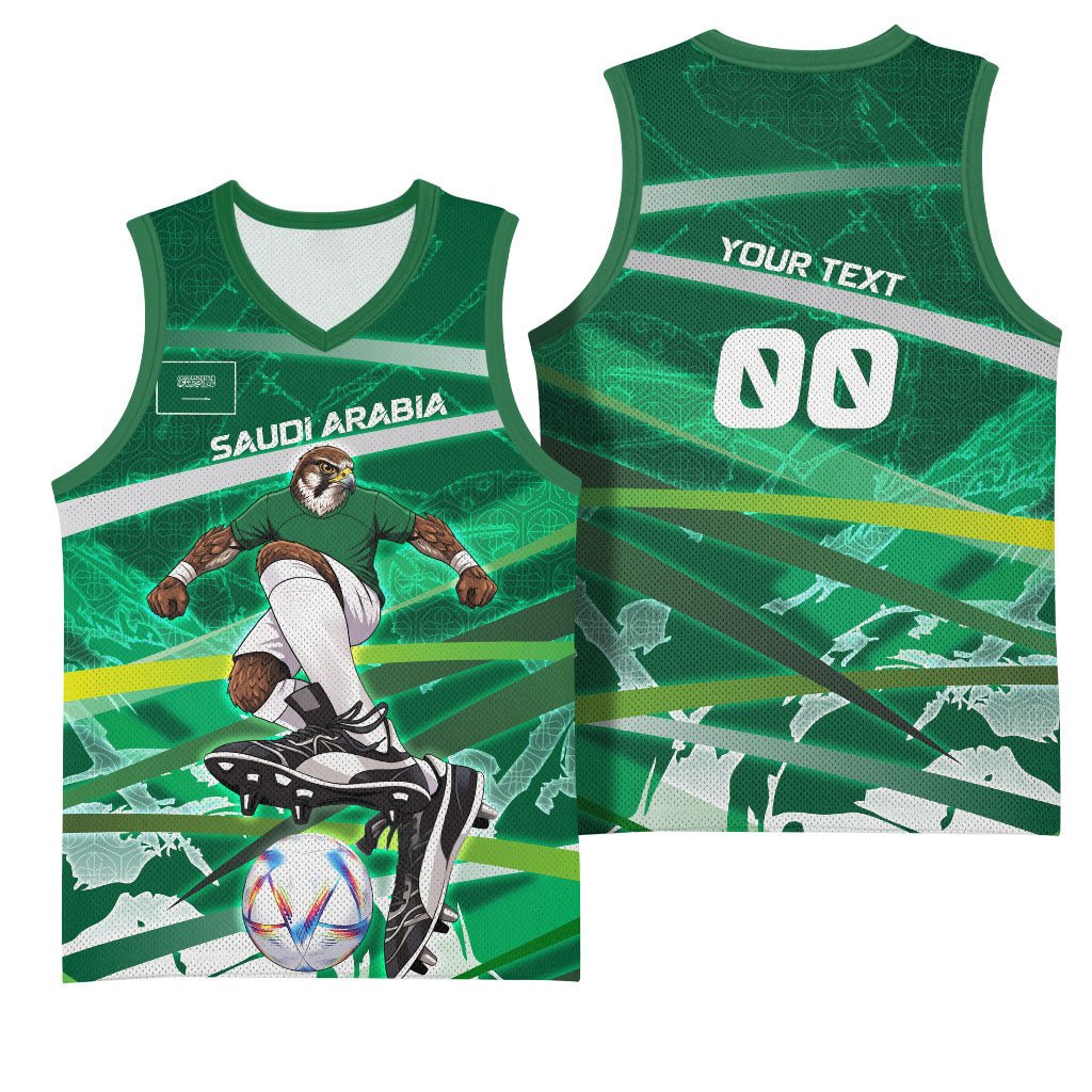 Personalized Saudi Arabia Football Basketball Jersey Green Falcon National Pride Mascot