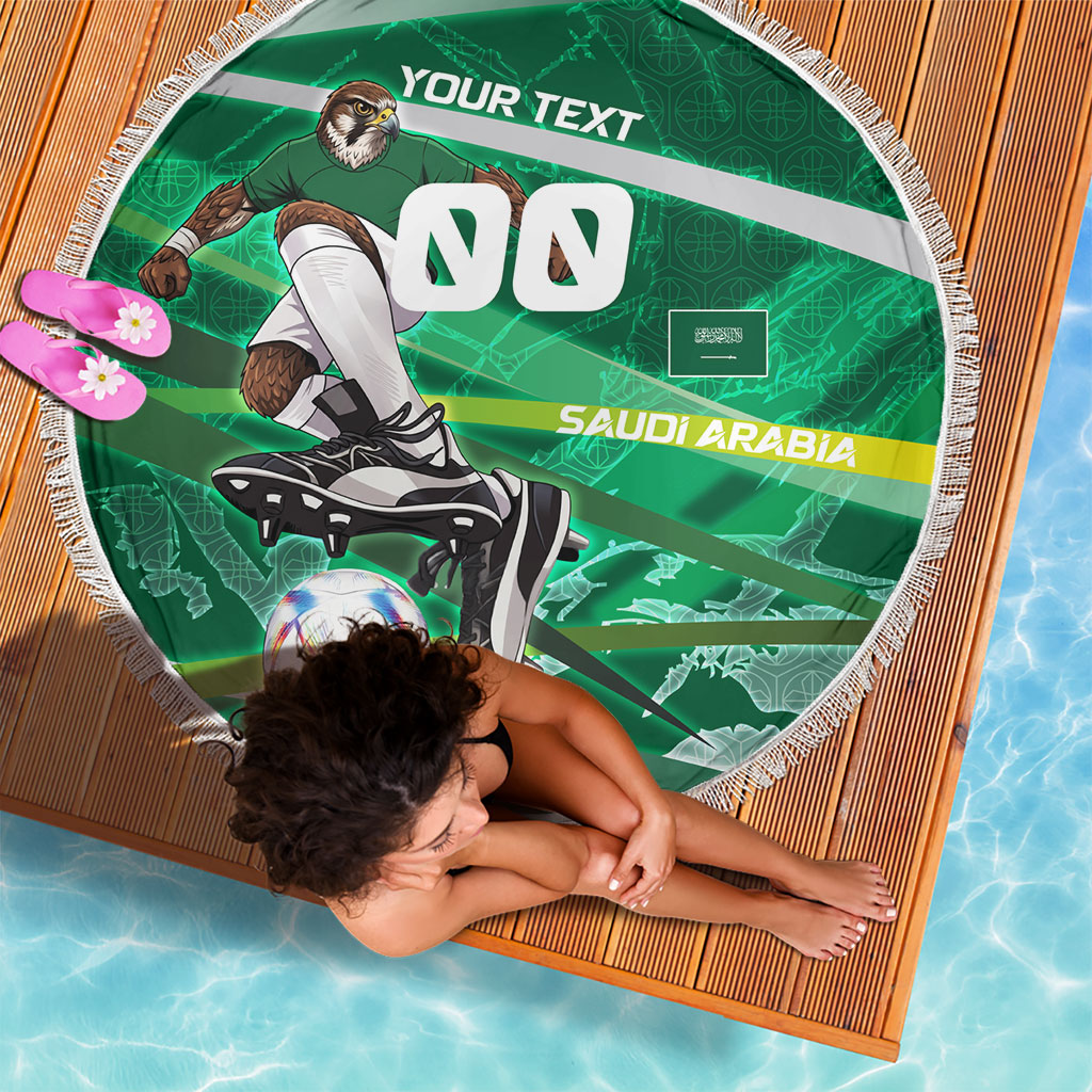Personalized Saudi Arabia Football Beach Blanket Green Falcon National Pride Mascot