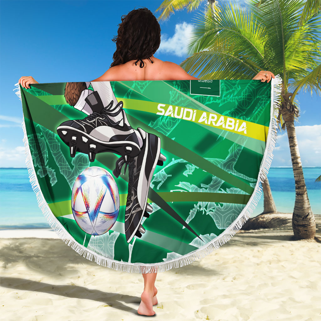 Personalized Saudi Arabia Football Beach Blanket Green Falcon National Pride Mascot