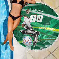 Personalized Saudi Arabia Football Beach Blanket Green Falcon National Pride Mascot