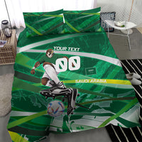 Personalized Saudi Arabia Football Bedding Set Green Falcon National Pride Mascot