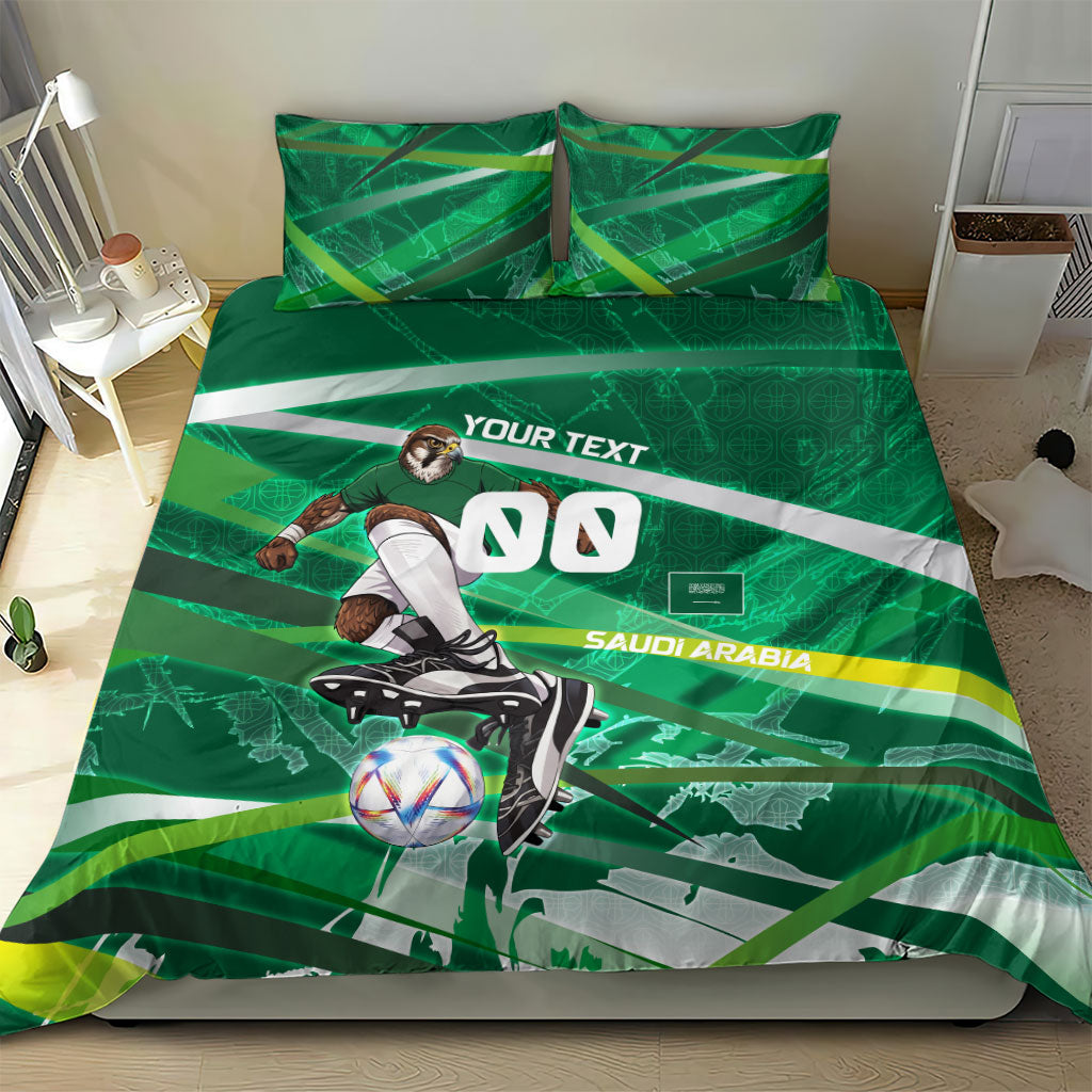 Personalized Saudi Arabia Football Bedding Set Green Falcon National Pride Mascot