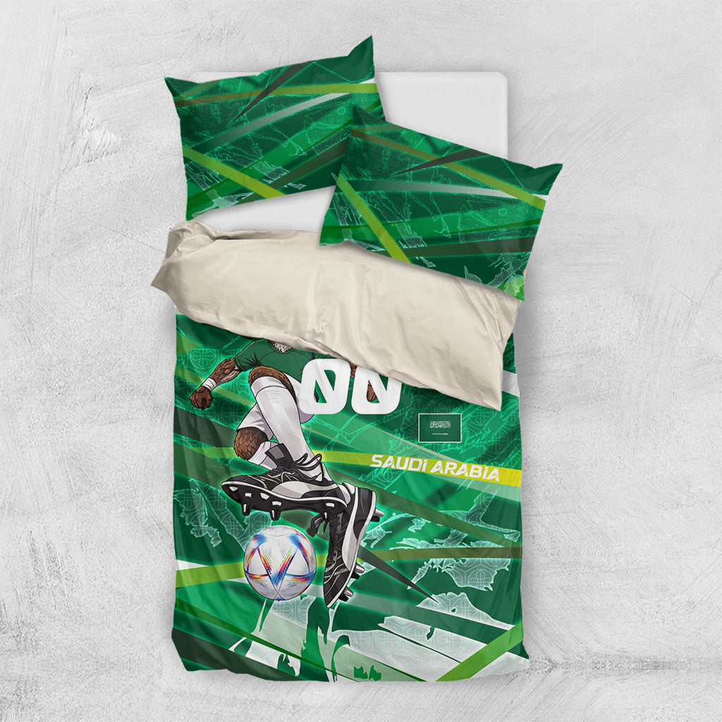 Personalized Saudi Arabia Football Bedding Set Green Falcon National Pride Mascot