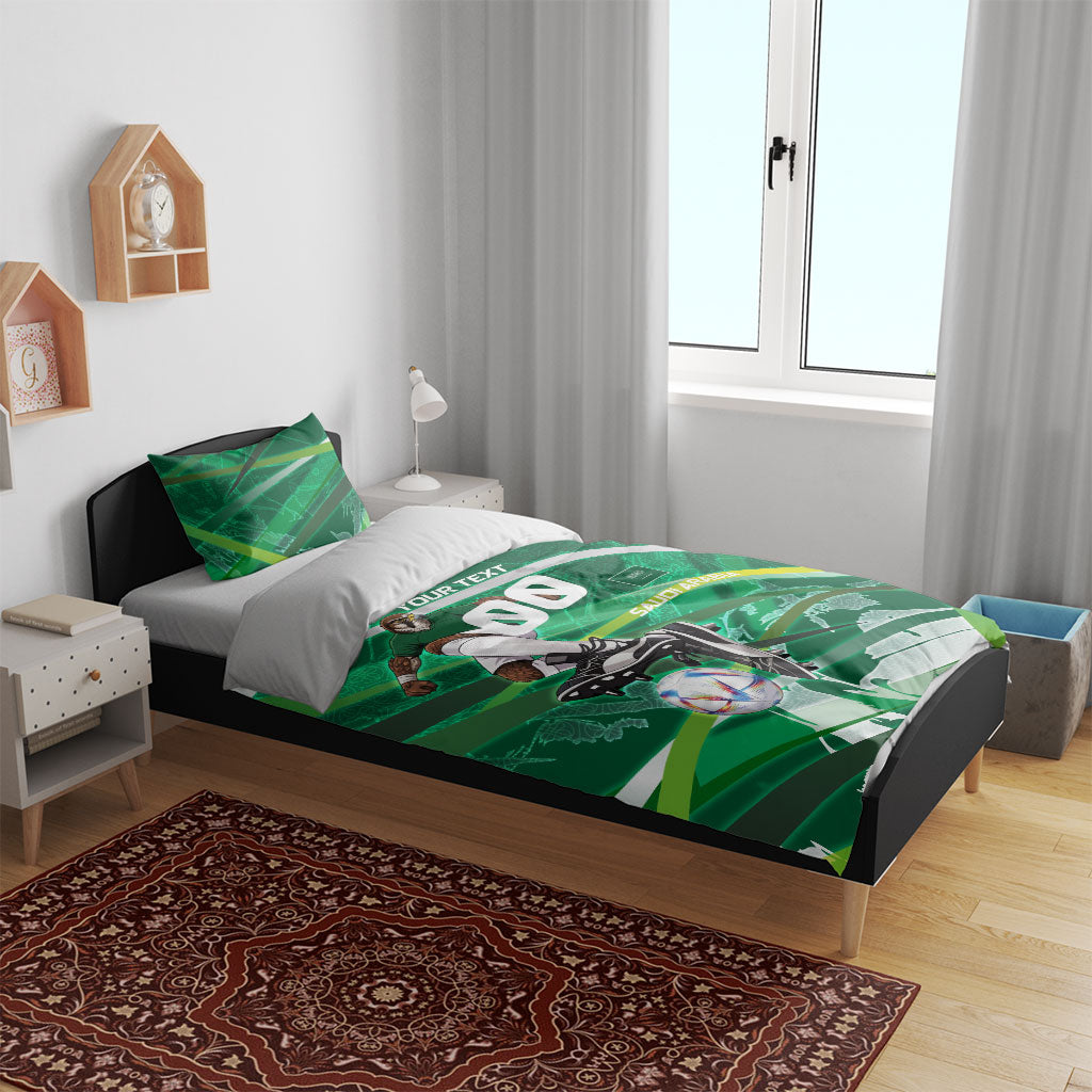 Personalized Saudi Arabia Football Bedding Set Green Falcon National Pride Mascot