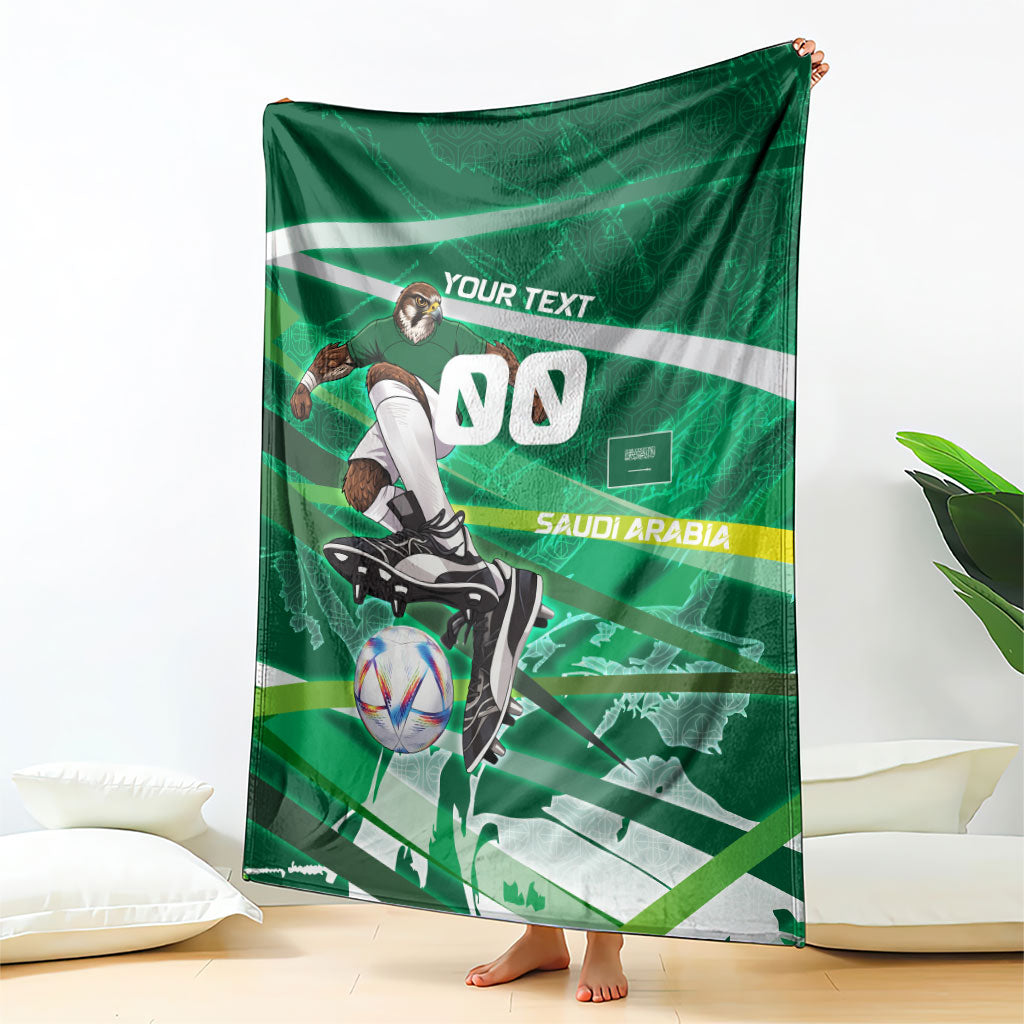 Personalized Saudi Arabia Football Blanket Green Falcon National Pride Mascot