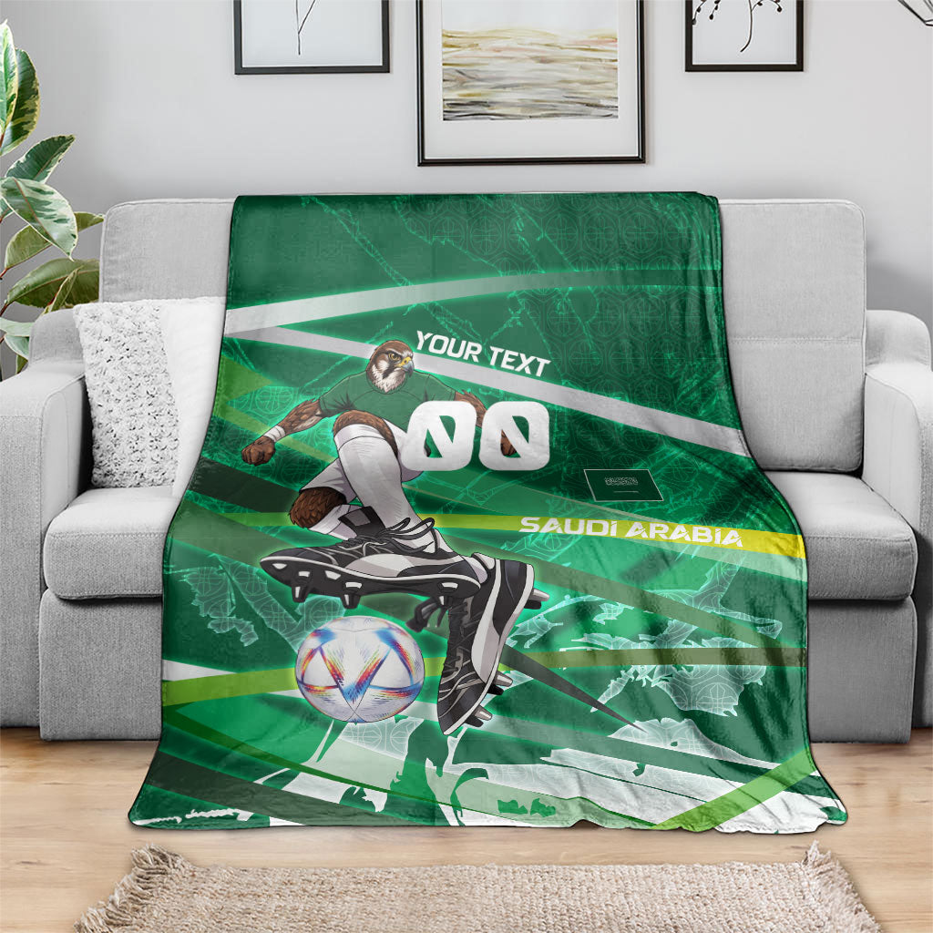 Personalized Saudi Arabia Football Blanket Green Falcon National Pride Mascot
