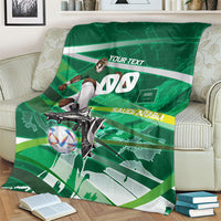 Personalized Saudi Arabia Football Blanket Green Falcon National Pride Mascot