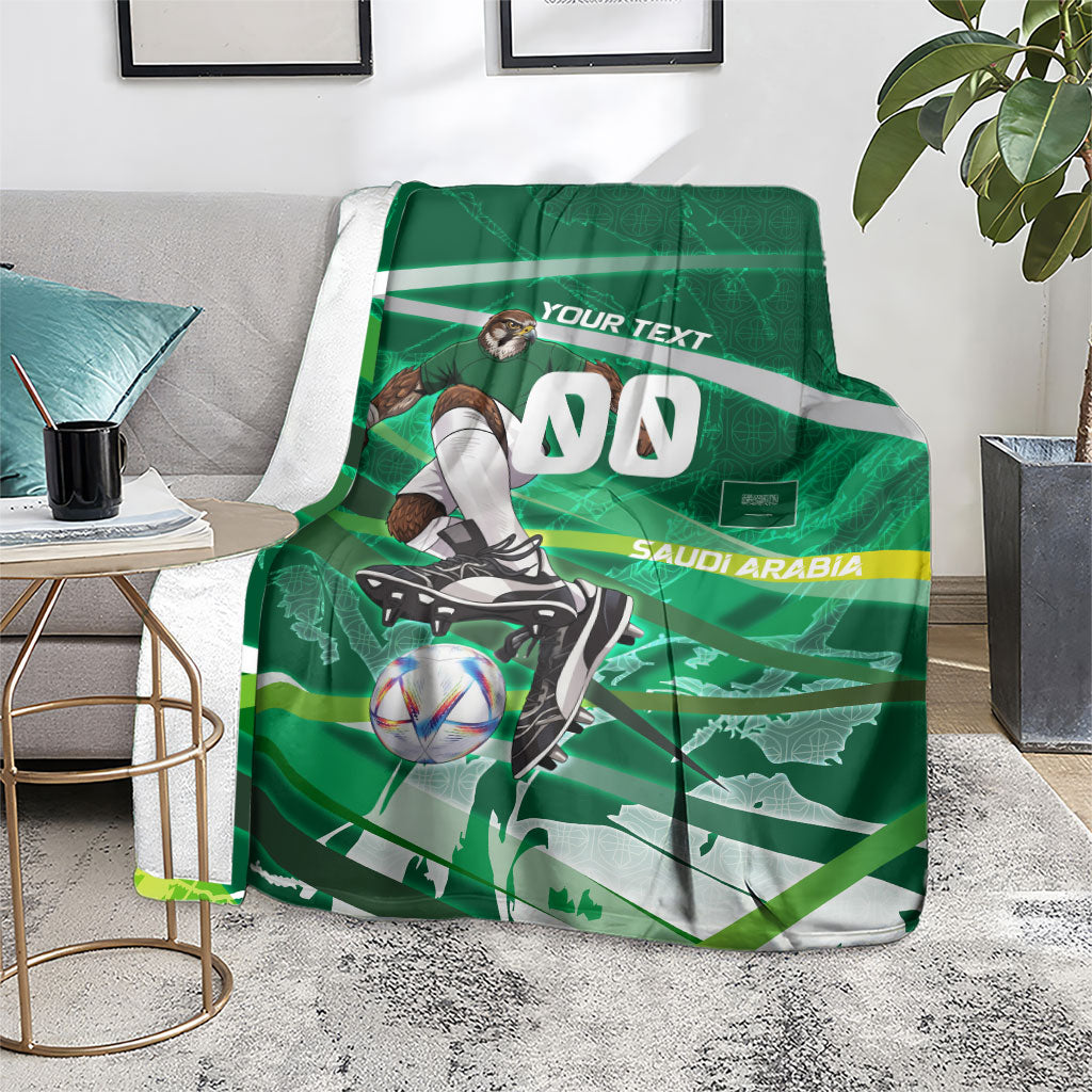 Personalized Saudi Arabia Football Blanket Green Falcon National Pride Mascot