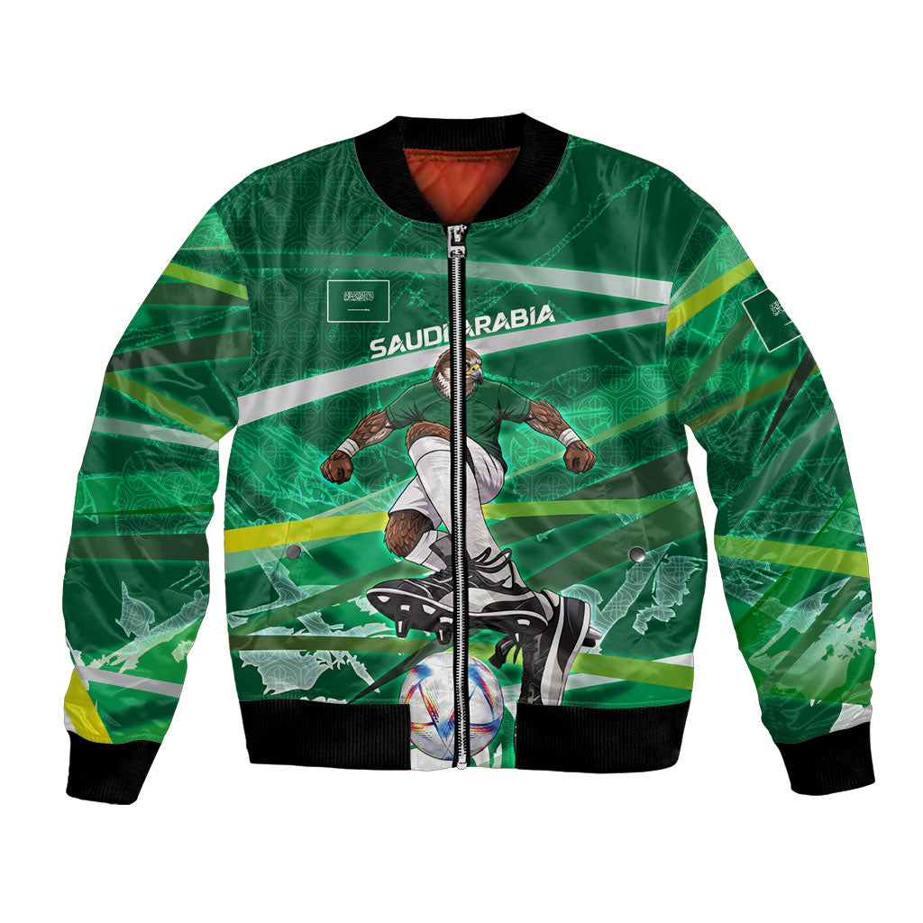 Personalized Saudi Arabia Football Bomber Jacket Green Falcon National Pride Mascot