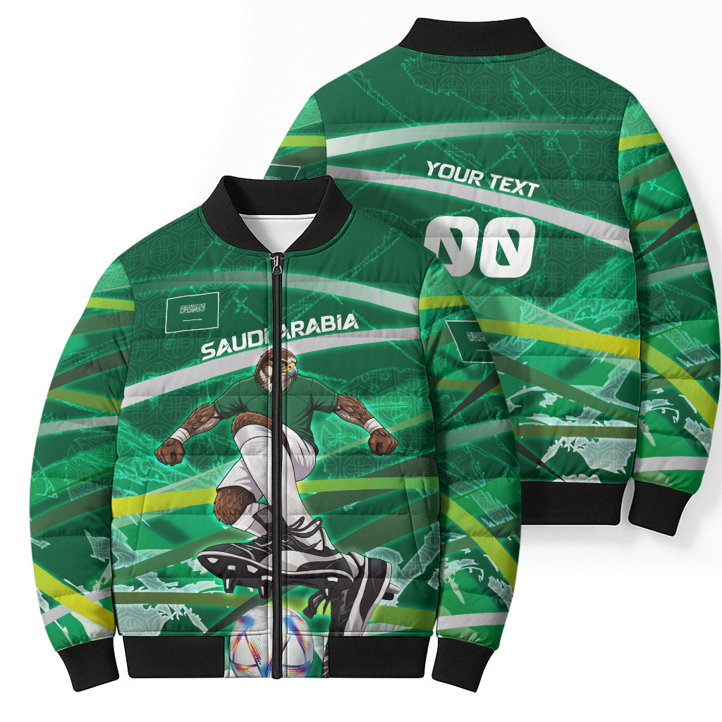 Personalized Saudi Arabia Football Bomber Puffer Jacket Green Falcon National Pride Mascot