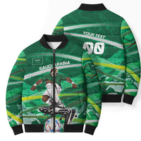 Personalized Saudi Arabia Football Bomber Puffer Jacket Green Falcon National Pride Mascot