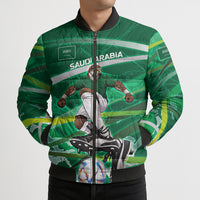 Personalized Saudi Arabia Football Bomber Puffer Jacket Green Falcon National Pride Mascot