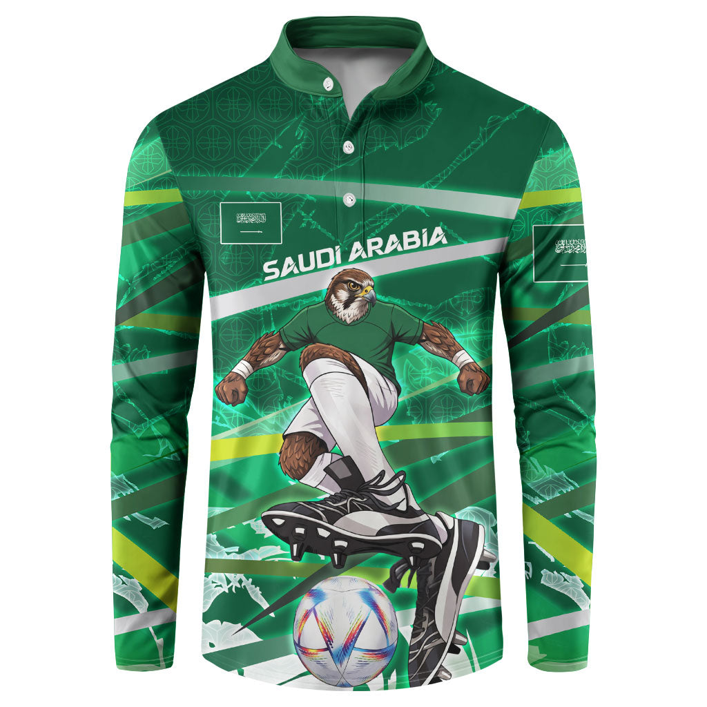 Personalized Saudi Arabia Football Button Sweatshirt Green Falcon National Pride Mascot