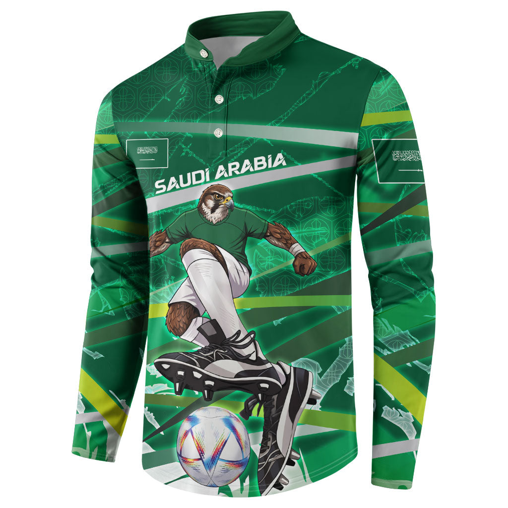 Personalized Saudi Arabia Football Button Sweatshirt Green Falcon National Pride Mascot