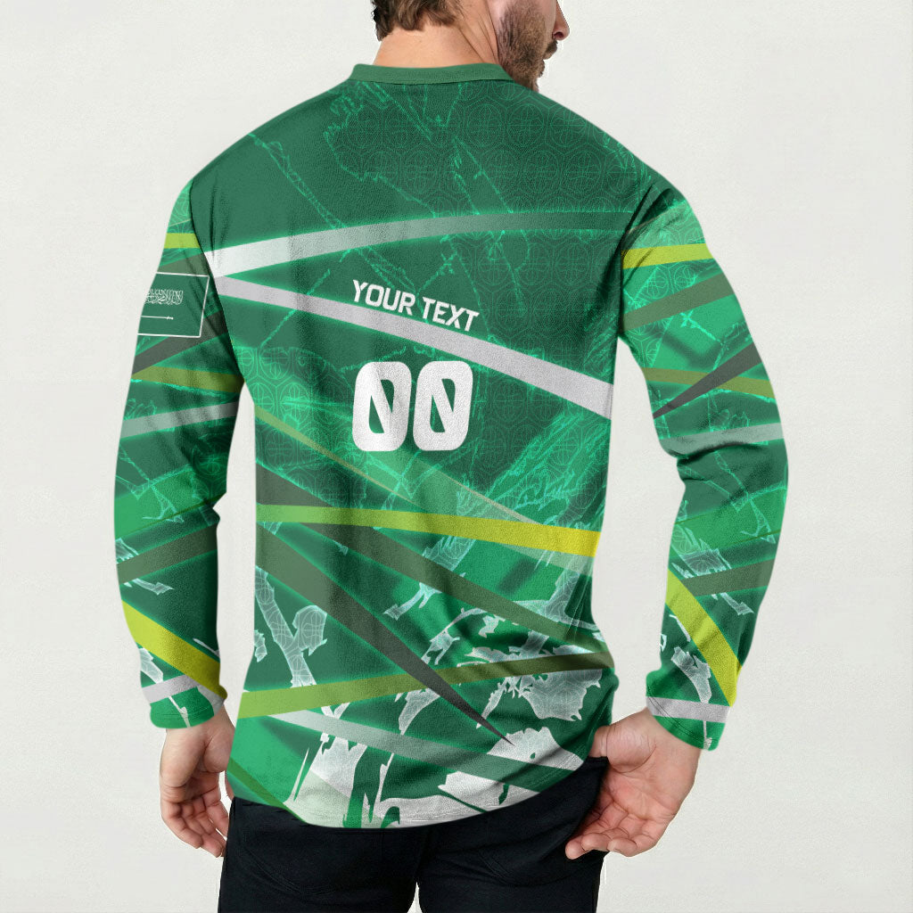 Personalized Saudi Arabia Football Button Sweatshirt Green Falcon National Pride Mascot