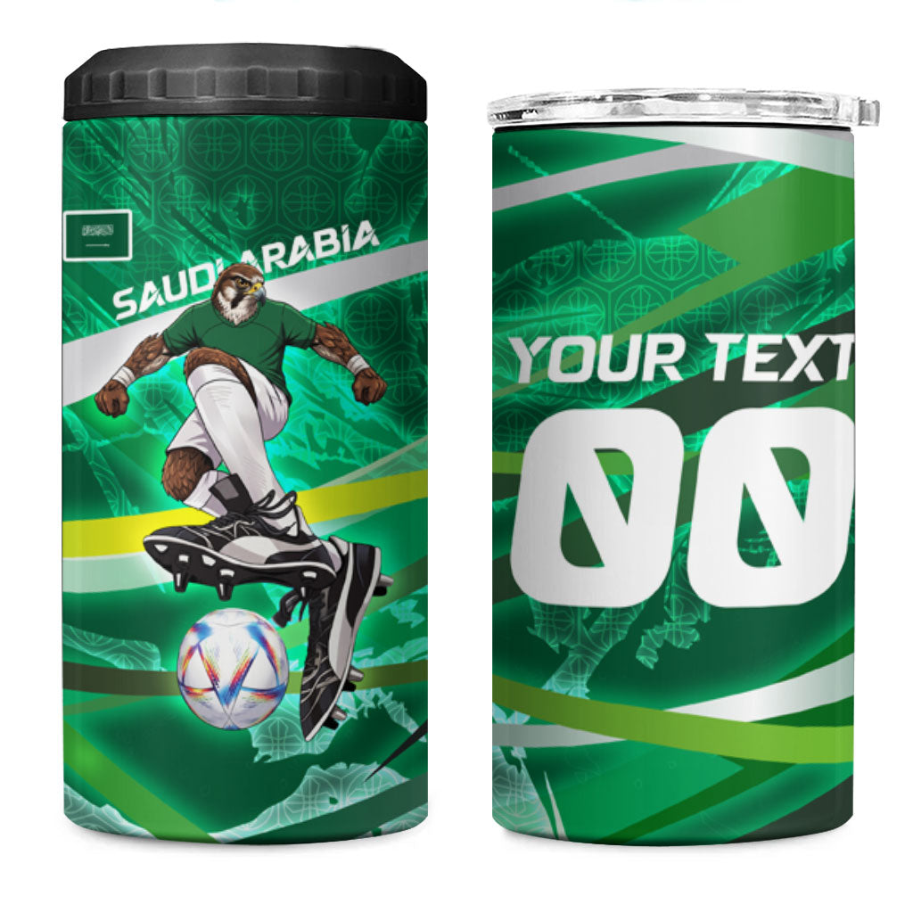 Personalized Saudi Arabia Football 4 in 1 Can Cooler Tumbler Green Falcon National Pride Mascot