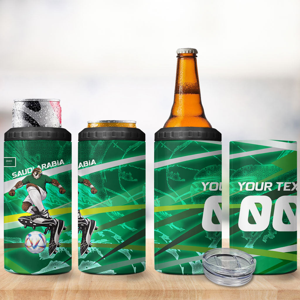 Personalized Saudi Arabia Football 4 in 1 Can Cooler Tumbler Green Falcon National Pride Mascot