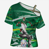 Personalized Saudi Arabia Football Cross Shoulder Shirt Green Falcon National Pride Mascot