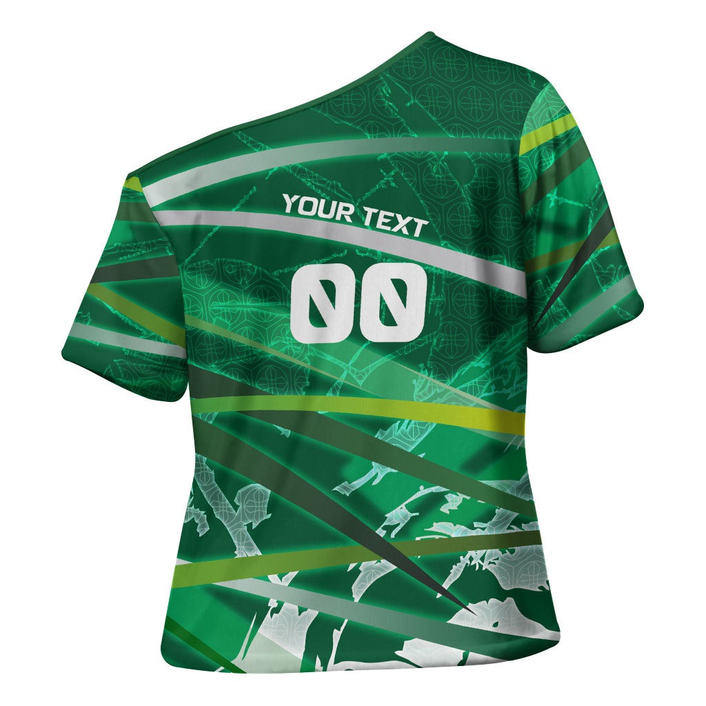 Personalized Saudi Arabia Football Cross Shoulder Shirt Green Falcon National Pride Mascot
