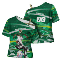 Personalized Saudi Arabia Football Cross Shoulder Shirt Green Falcon National Pride Mascot