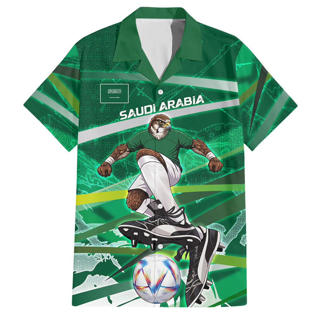 Personalized Saudi Arabia Football Hawaiian Shirt Green Falcon National Pride Mascot