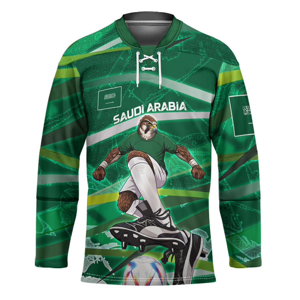 Personalized Saudi Arabia Football Hockey Jersey Green Falcon National Pride Mascot