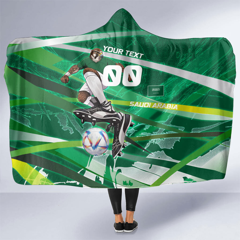 Personalized Saudi Arabia Football Hooded Blanket Green Falcon National Pride Mascot