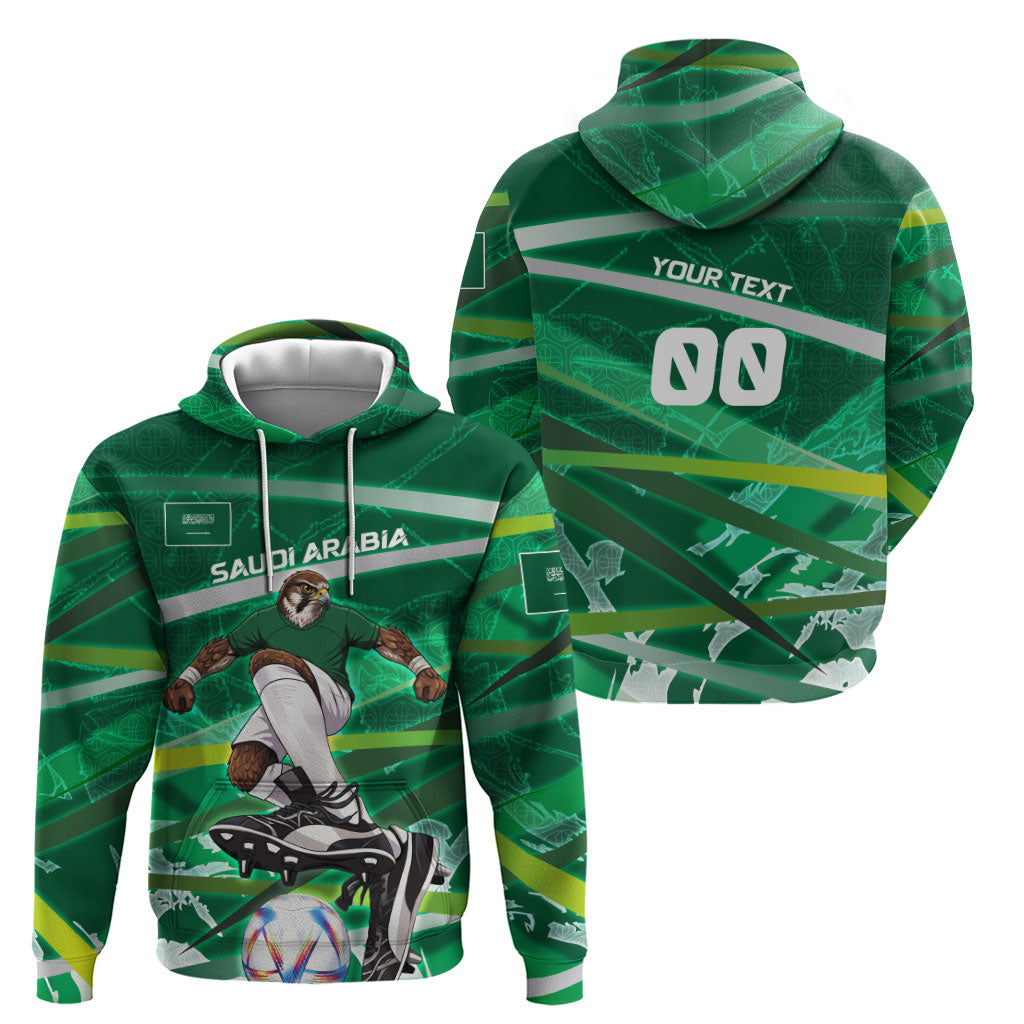 Personalized Saudi Arabia Football Hoodie Green Falcon National Pride Mascot