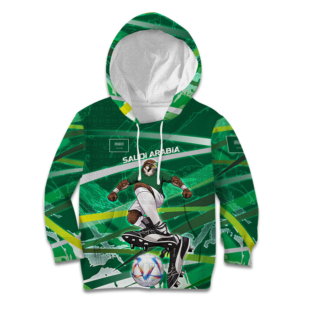 Personalized Saudi Arabia Football Kid Hoodie Green Falcon National Pride Mascot