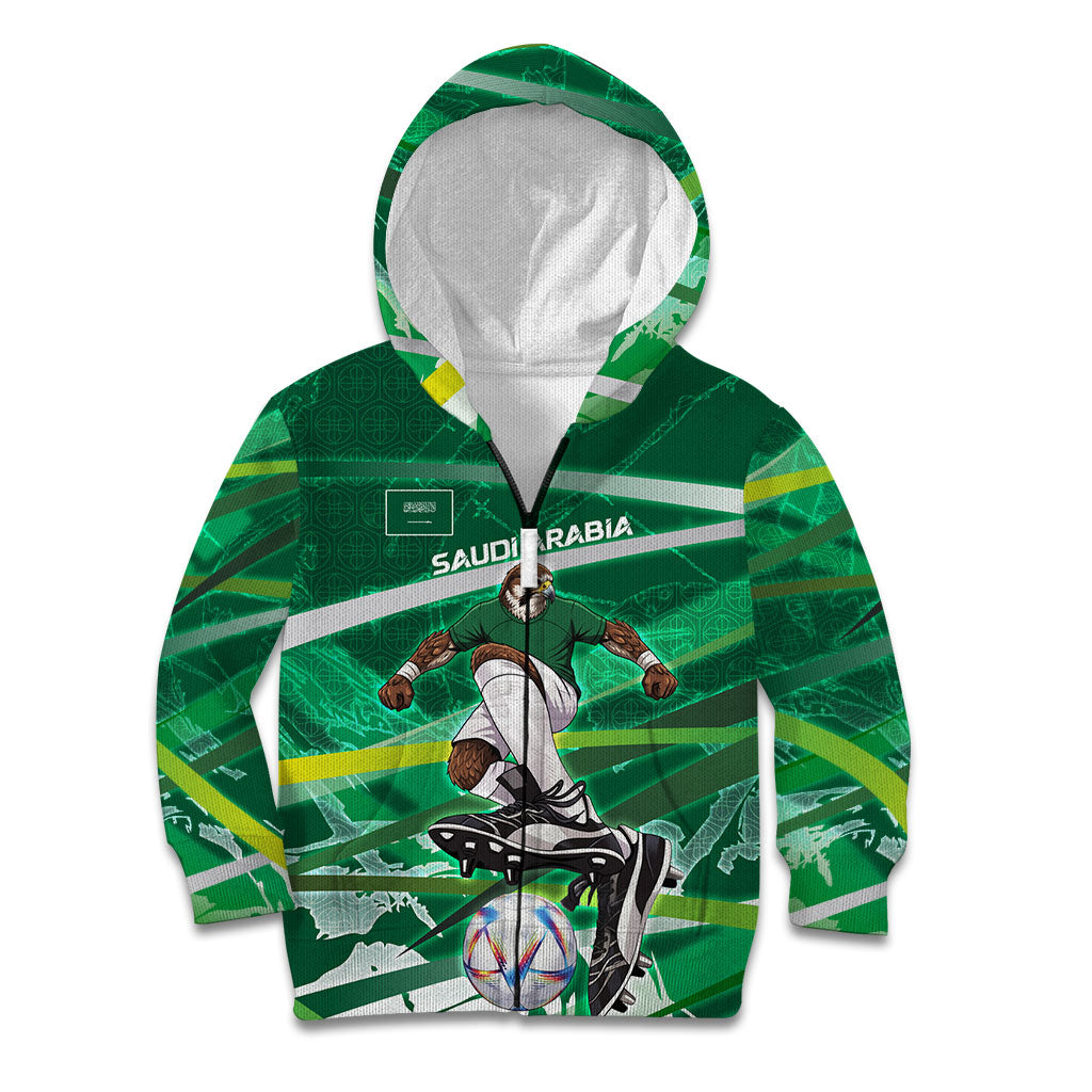 Personalized Saudi Arabia Football Kid Hoodie Green Falcon National Pride Mascot