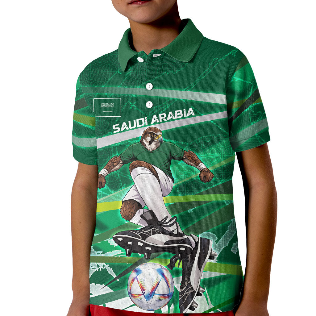 Personalized Saudi Arabia Football Kid Polo Shirt Green Falcon National Pride Mascot