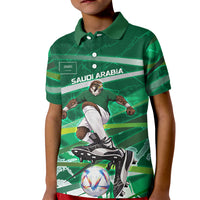 Personalized Saudi Arabia Football Kid Polo Shirt Green Falcon National Pride Mascot