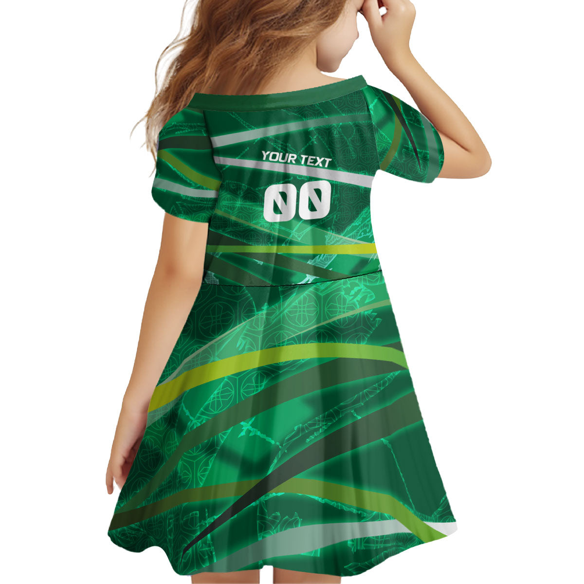 Personalized Saudi Arabia Football Kid Short Sleeve Dress Green Falcon National Pride Mascot