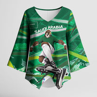 Personalized Saudi Arabia Football Kimono Sleeve Blouse Green Falcon National Pride Mascot